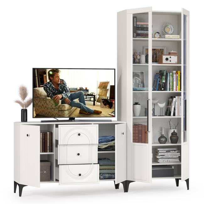 Комод с сервантом Валенсия цвет белый шагрень