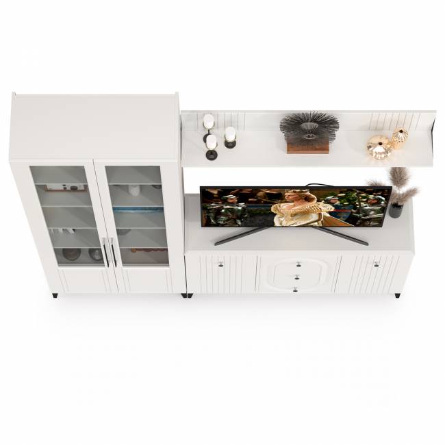 Комод с сервантом и навесной полкой Валенсия цвет белый шагрень