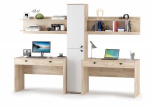 Столы Бостон с полками и пеналом цвет дуб эндгрейн элегантный/фасады МДФ милк рикамо софт