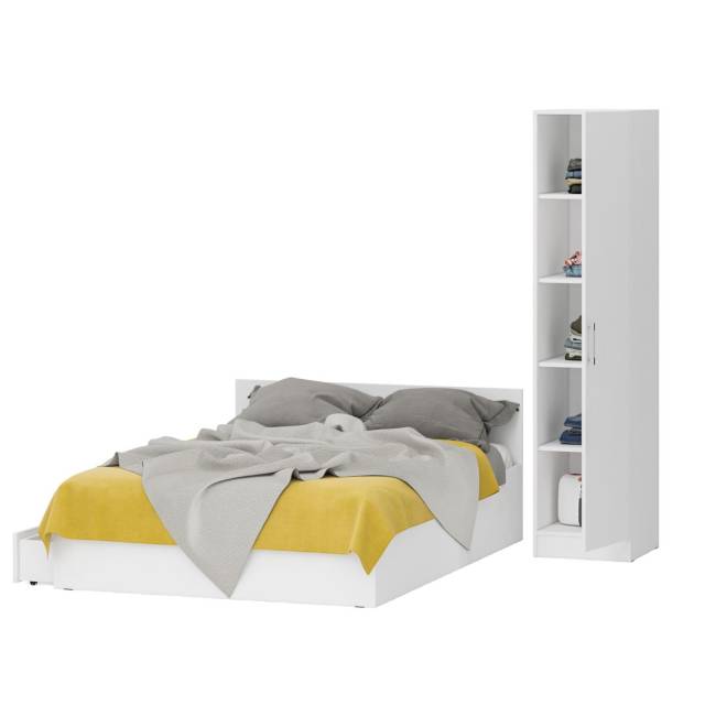 Двуспальная Кровать белая с ящиками 1400 с пеналом Стандарт цвет белый Двуспальная Кровать белая с ящиками 1400 с пеналом Стандарт цвет белый