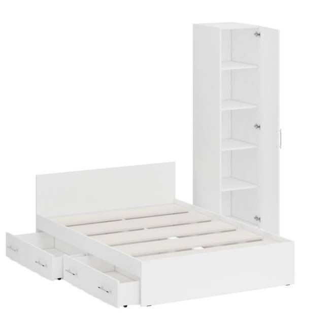 Двуспальная Кровать белая с ящиками 1400 с пеналом Стандарт цвет белый Двуспальная Кровать белая с ящиками 1400 с пеналом Стандарт цвет белый
