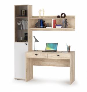 Компьютерный стол с полкой и стеллажом со стеклом Бостон цвет дуб эндгрейн элегантный/фасады МДФ милк рикамо софт