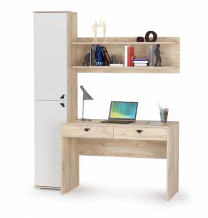Стол компьютерный с пеналом и полкой Бостон цвет дуб эндгрейн элегантный/фасады МДФ милк рикамо софт