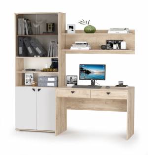 Рабочий стол с полкой и шкафом Бостон цвет дуб эндгрейн элегантный/фасады МДФ милк рикамо софт