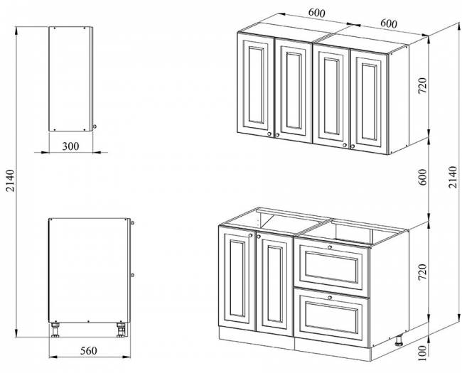 Кухня 1.2 х 2.32 м, массив сосны, эмаль Кухня 1.2 х 2.32 м, массив сосны, эмаль