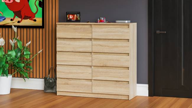 Комод высокий на десять выдвижных ящиков Мори МК1200.10 цвет дуб сонома