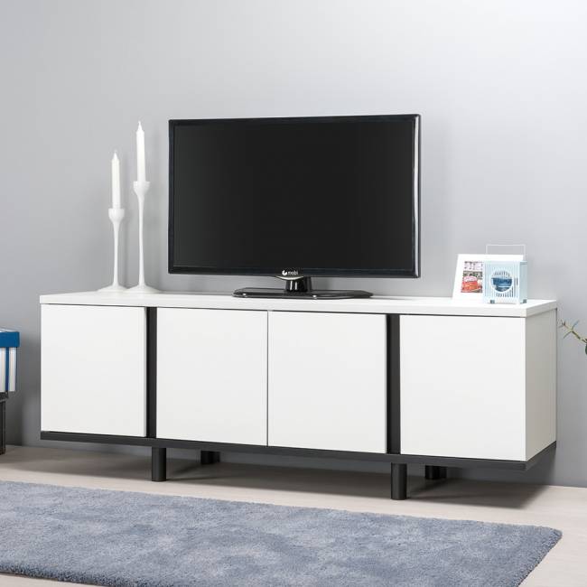 Тумба под ТВ Квадро 13.276 цвет белый шагрень/чёрный