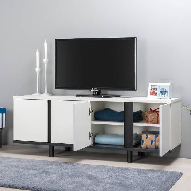 Тумба под ТВ Квадро 13.276 цвет белый шагрень/чёрный