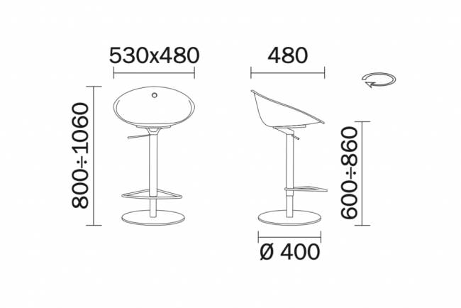 Кресло пластиковое барное Gliss белый 530х480x800-1060 мм Кресло пластиковое барное Gliss белый 530х480x800-1060 мм
