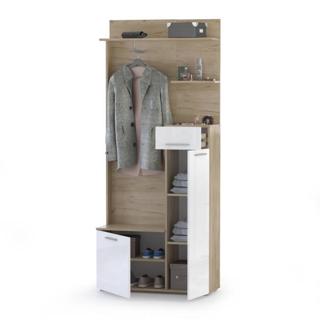 Прихожая Лайн 10.16 цвет дуб крафт серый/фасады МДФ белый глянец