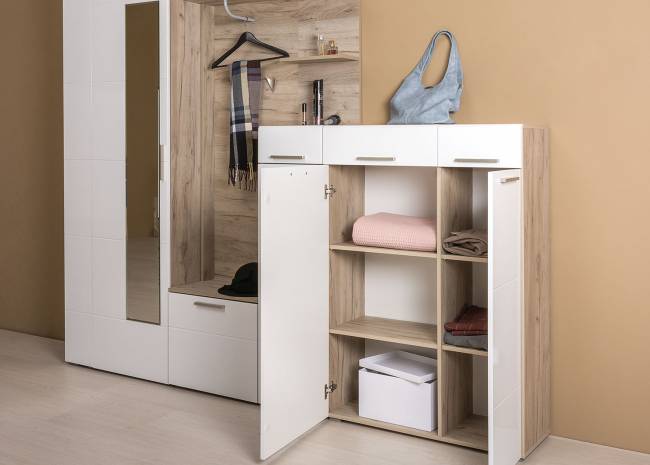 Комод Лайн 13.121 цвет дуб крафт серый/фасады МДФ белый глянец Комод Лайн 13.121 цвет дуб крафт серый/фасады МДФ белый глянец