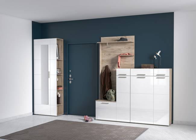 Комод Лайн 13.121 цвет дуб крафт серый/фасады МДФ белый глянец Комод Лайн 13.121 цвет дуб крафт серый/фасады МДФ белый глянец